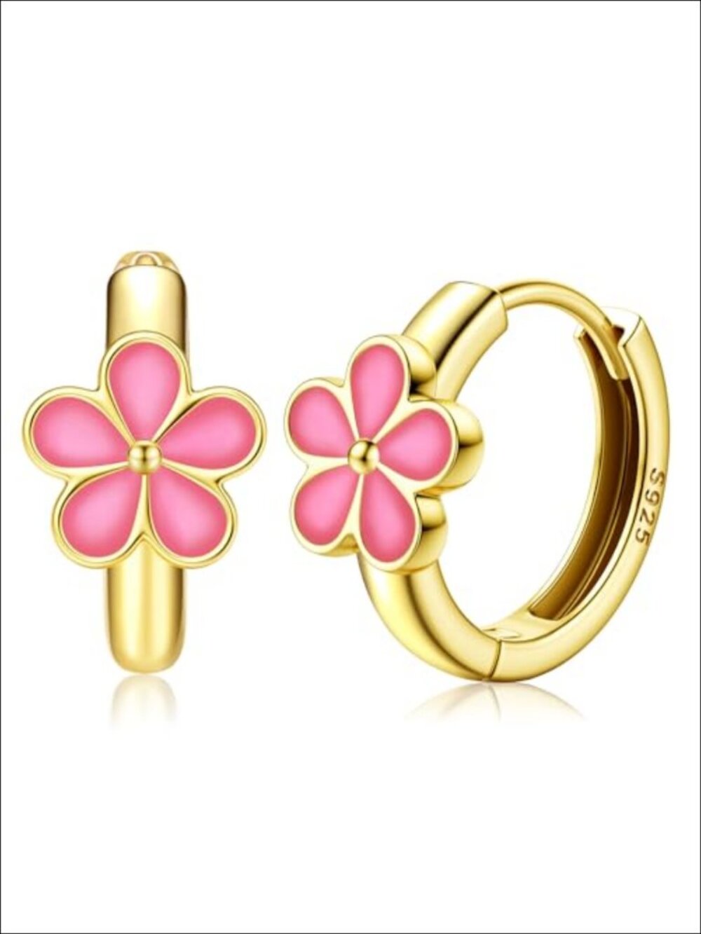 Sterling Silver Daisy Hoop Earrings 18k Yellow Gold Plated Small Huggie